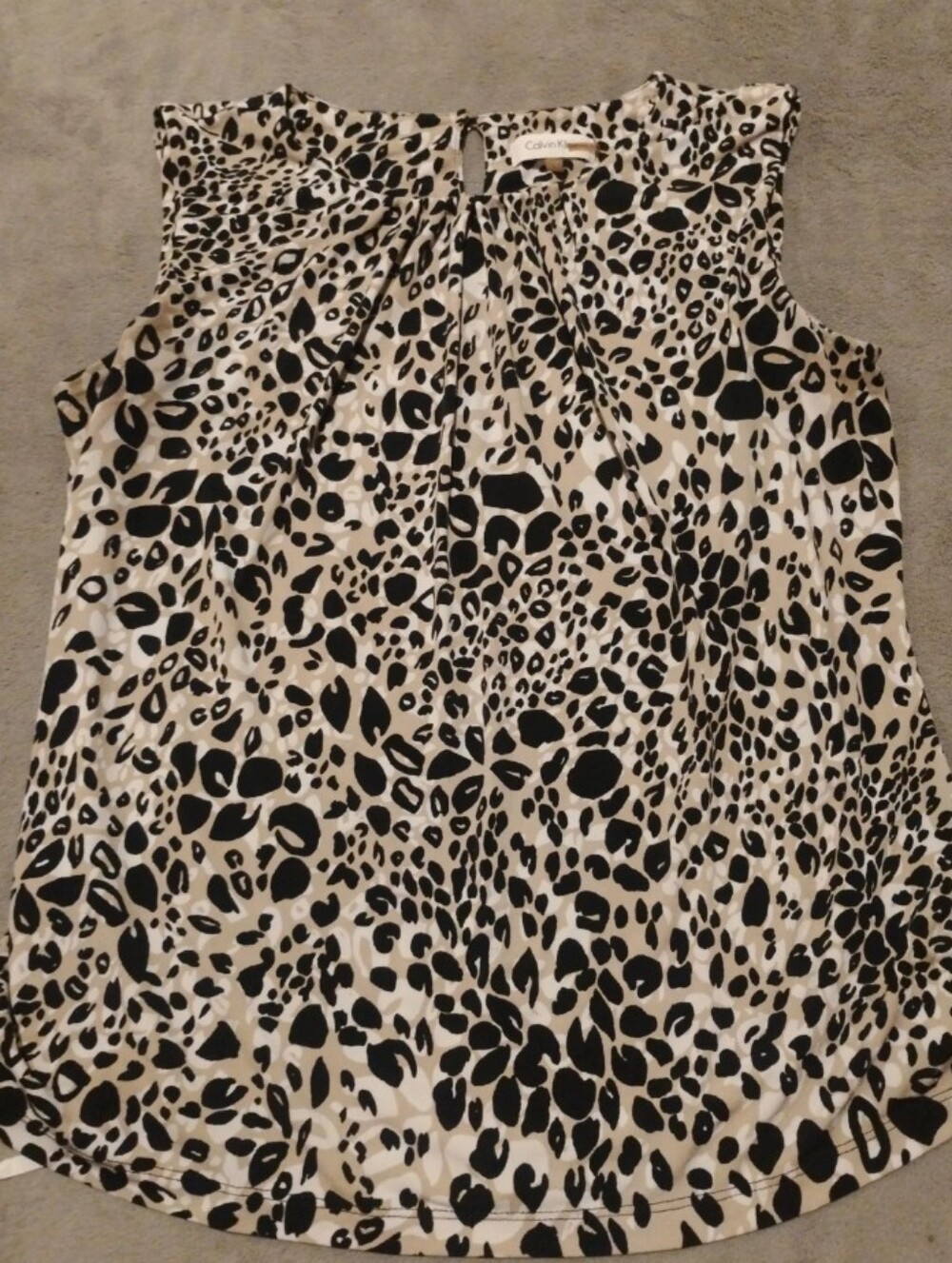 Calvin Klein Leopard Print Sleeveless Pleated Blouse Size - L